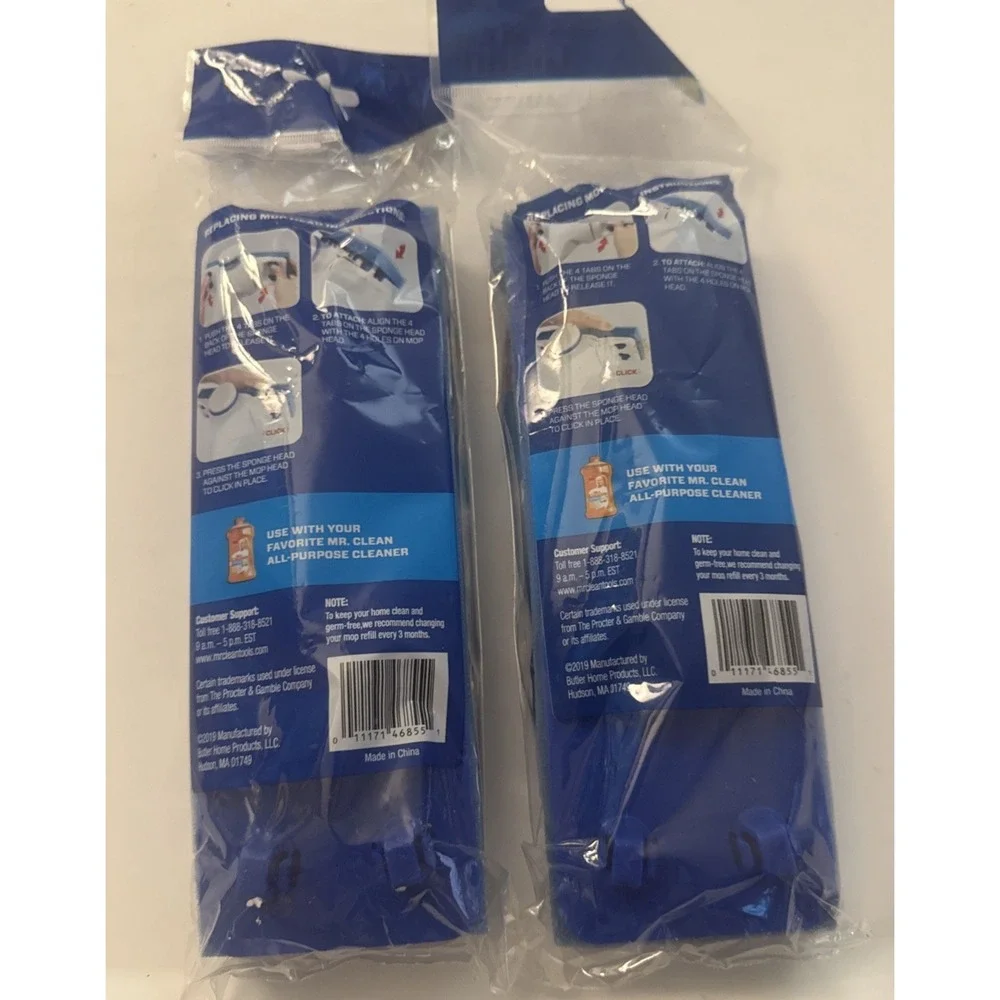 Mr. Clean Butterfly Mop Refill Sponge with Snap On/Off Plastic Head 2 New